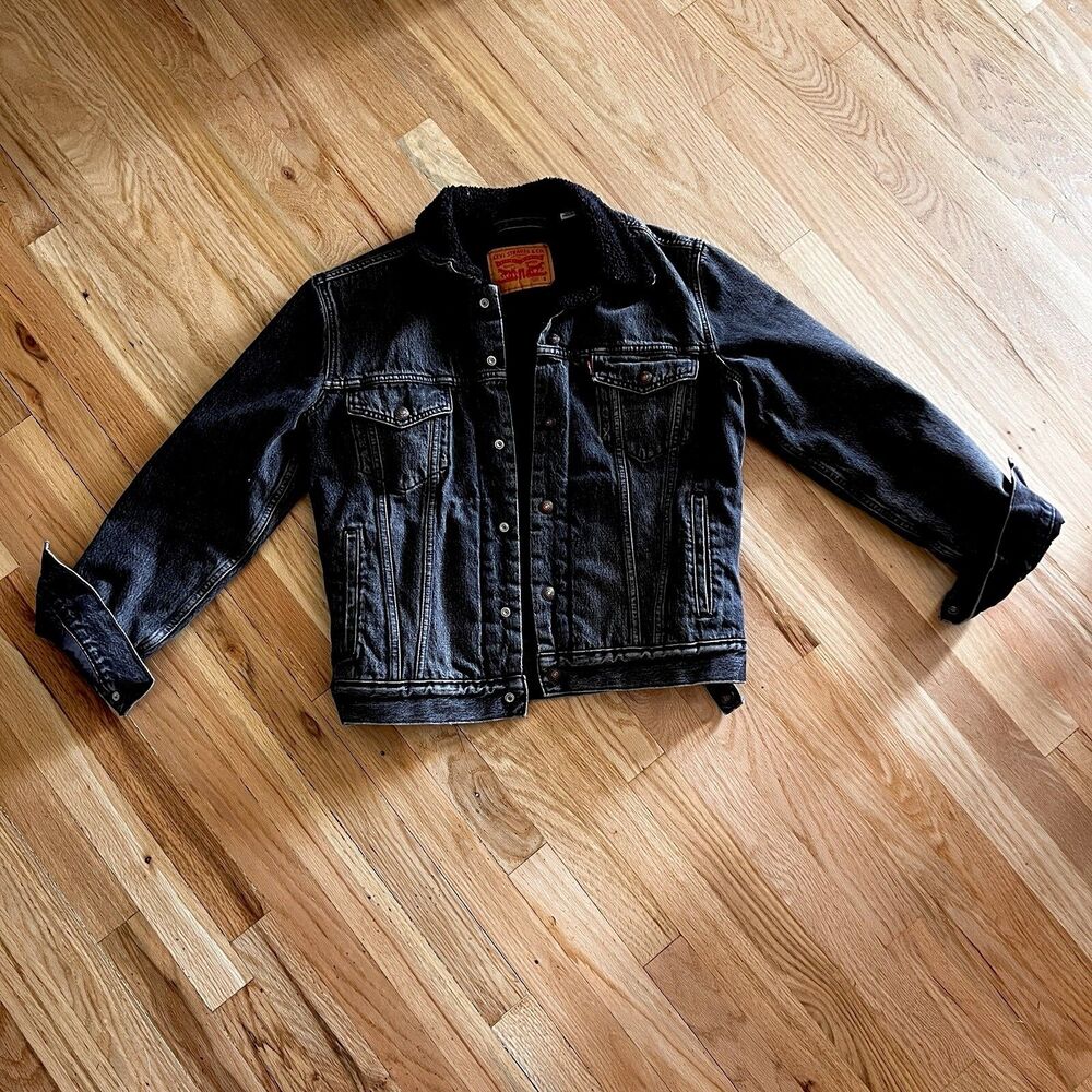 Levis relaxed fit Trucker Sherpa Denim Jacket faded black Lined Small casual‎